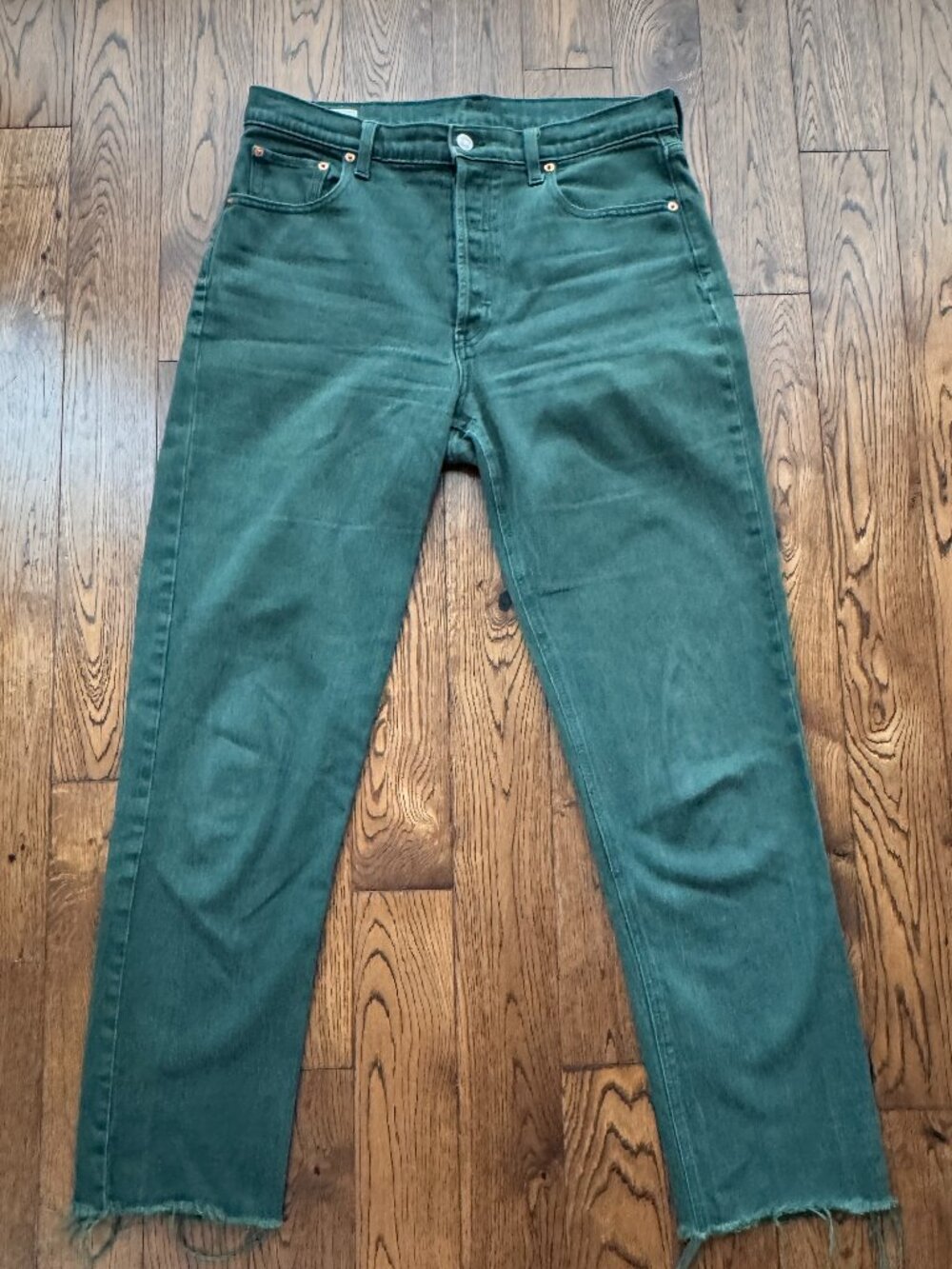 Gap High Rise Cheeky Straight Jeans 12T Green Raw Hem Button Fly